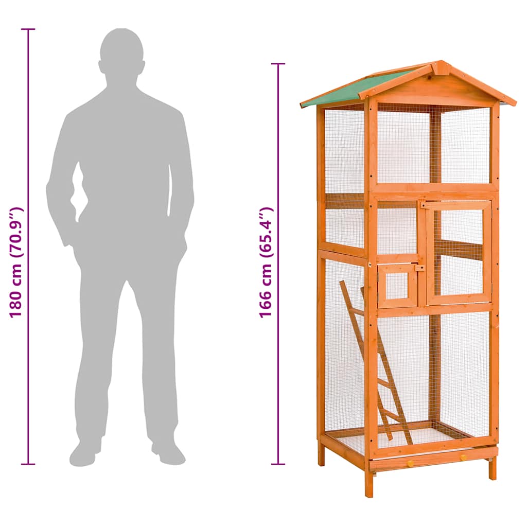 Cage À Oiseaux 68X62X166 Cm Bois De Sapin Massif