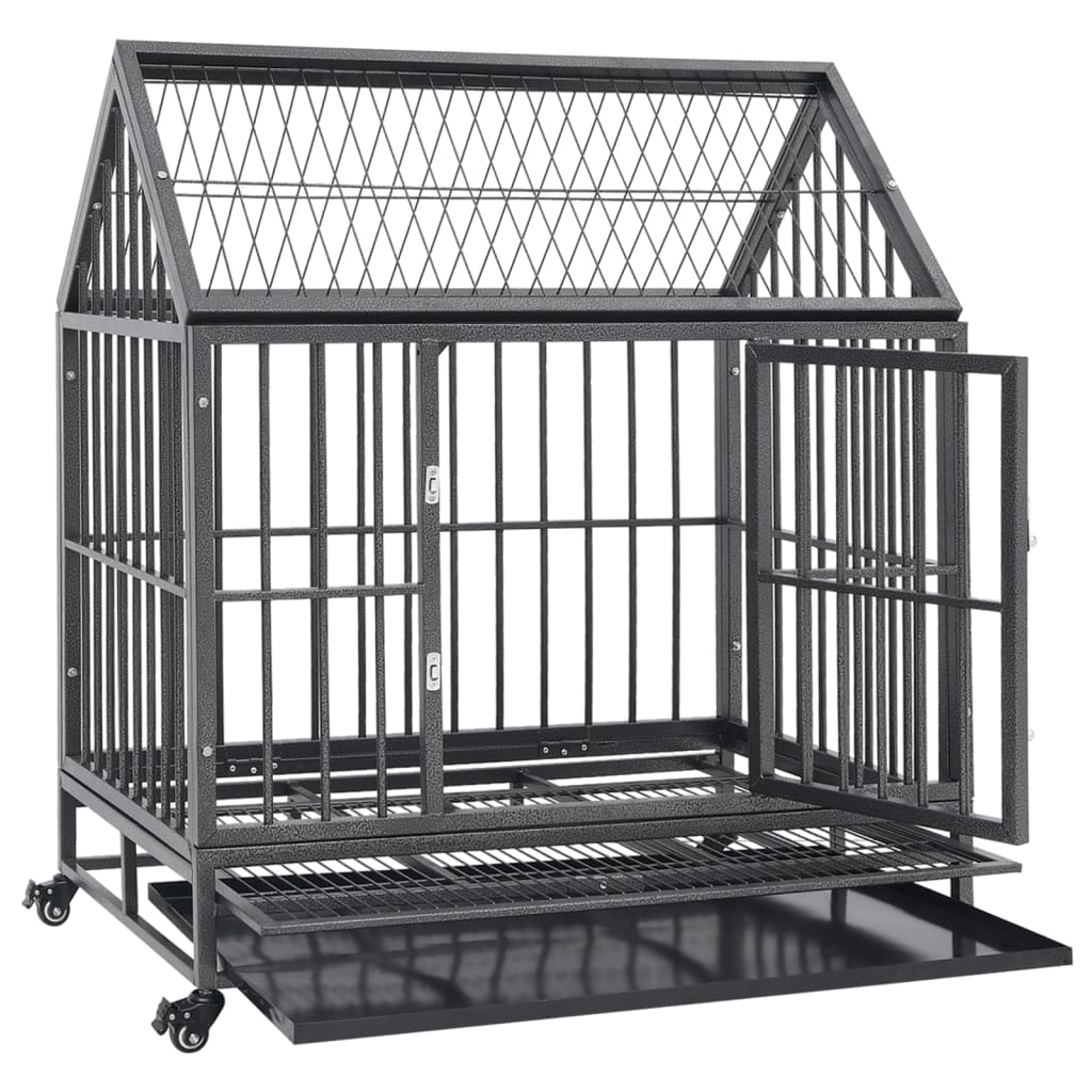 Cage Pour Chien Avec Roues Et Toit Acier