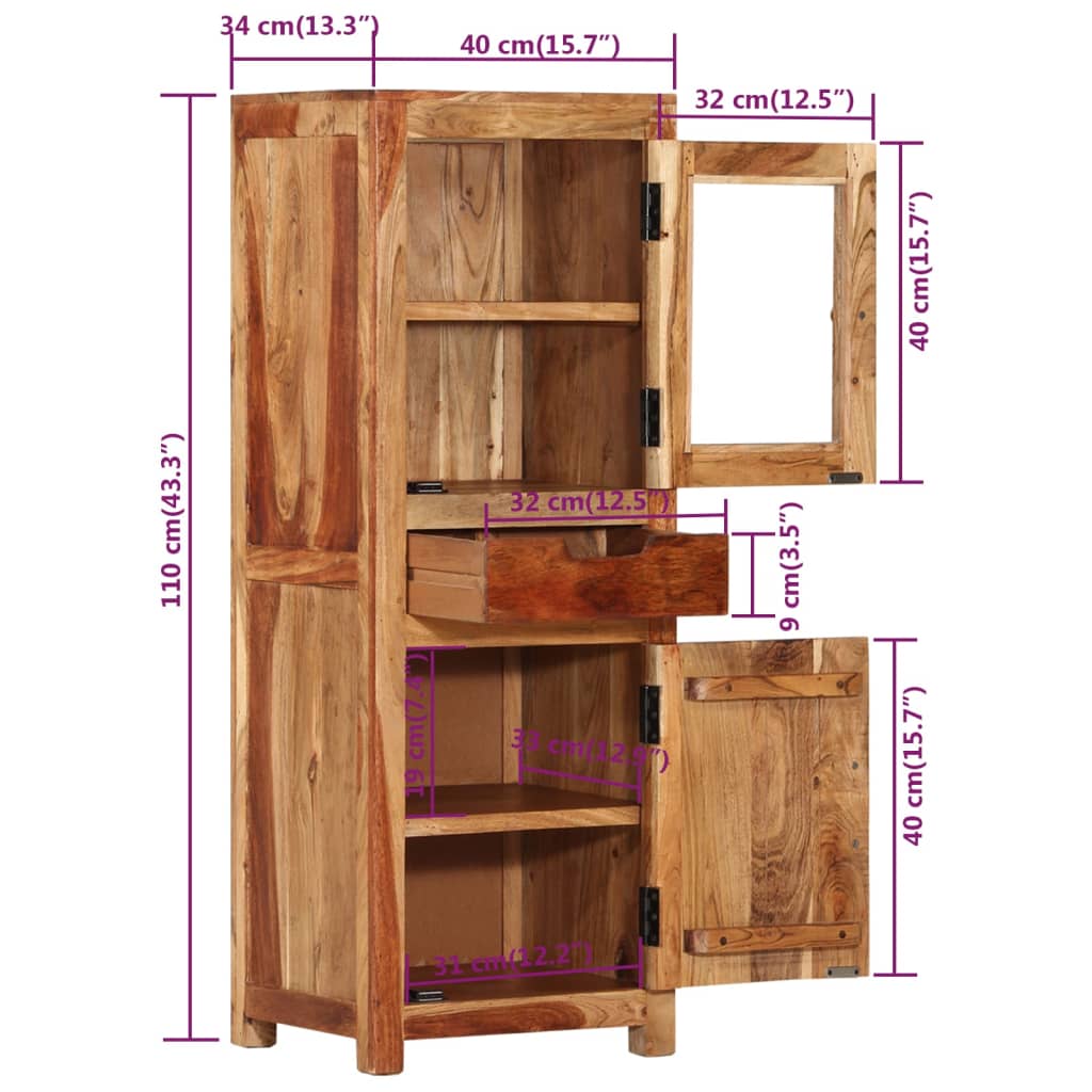 Buffet Haut 40X34X110 Cm Bois Massif D'acacia
