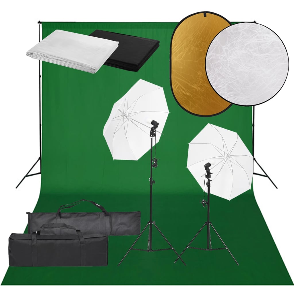 Kit De Studio Photo Avec Éclairage Toile De Fond Et Réflecteur