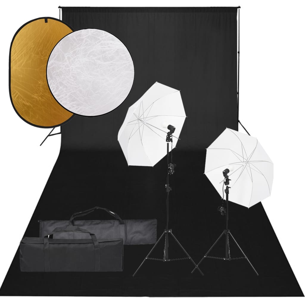 Kit De Studio Photo Avec Éclairage Toile De Fond Et Réflecteur