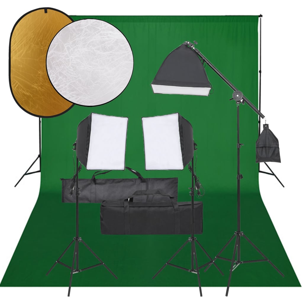 Kit De Studio Photo Avec Éclairage Toile De Fond Et Réflecteur