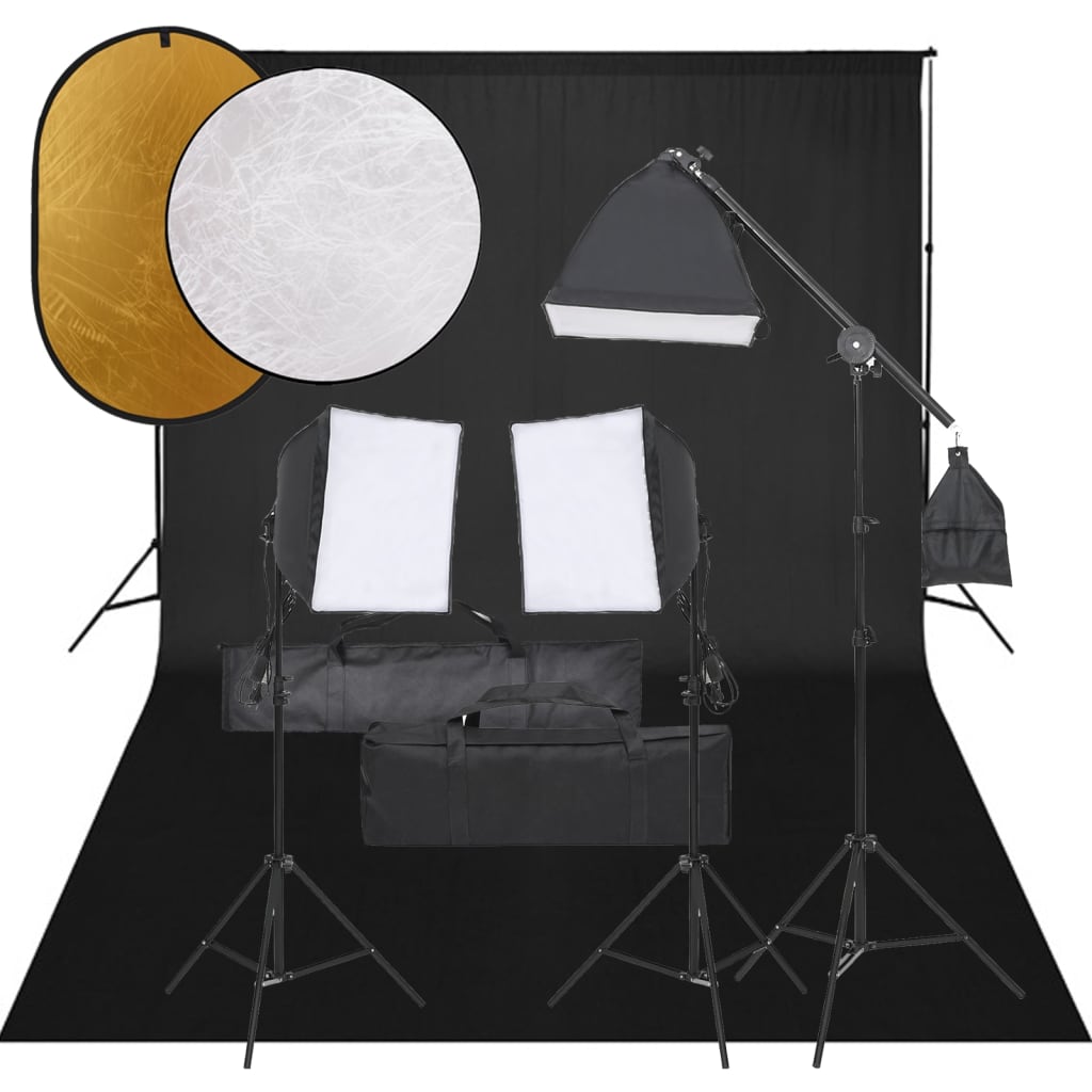 Kit De Studio Photo Avec Éclairage Toile De Fond Et Réflecteur