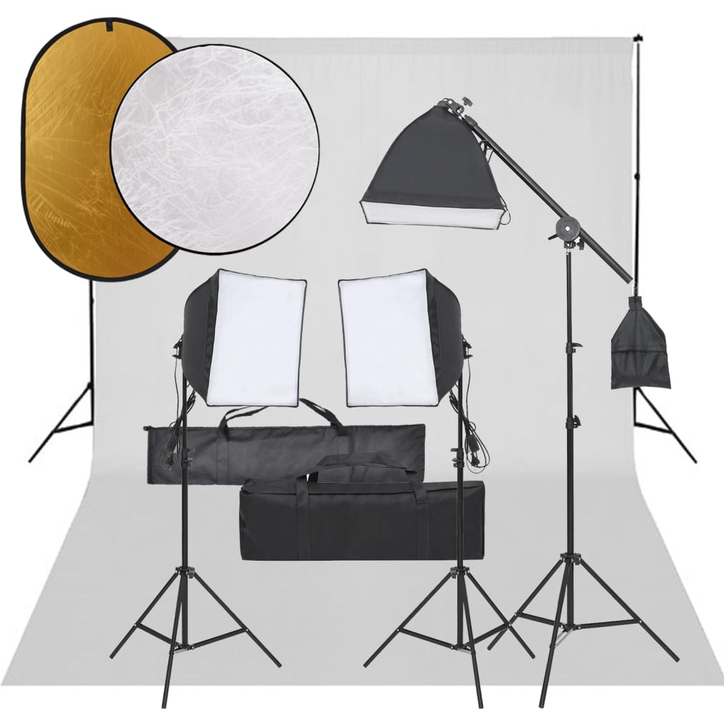 Kit De Studio Photo Avec Éclairage Toile De Fond Et Réflecteur