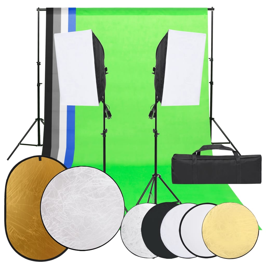 Kit De Studio Photo Avec Éclairage Toile De Fond Et Réflecteur
