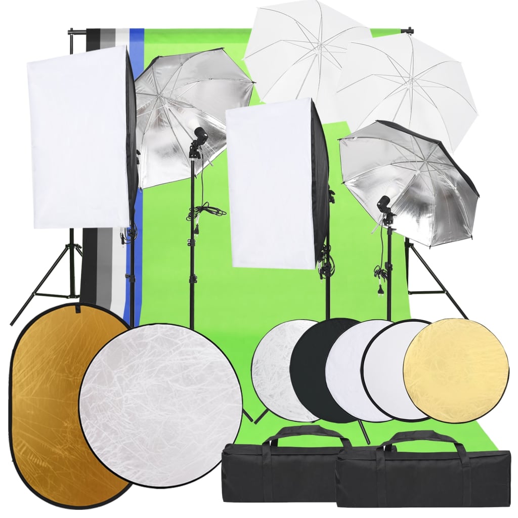Kit De Studio Photo Avec Éclairage Toile De Fond Et Réflecteur