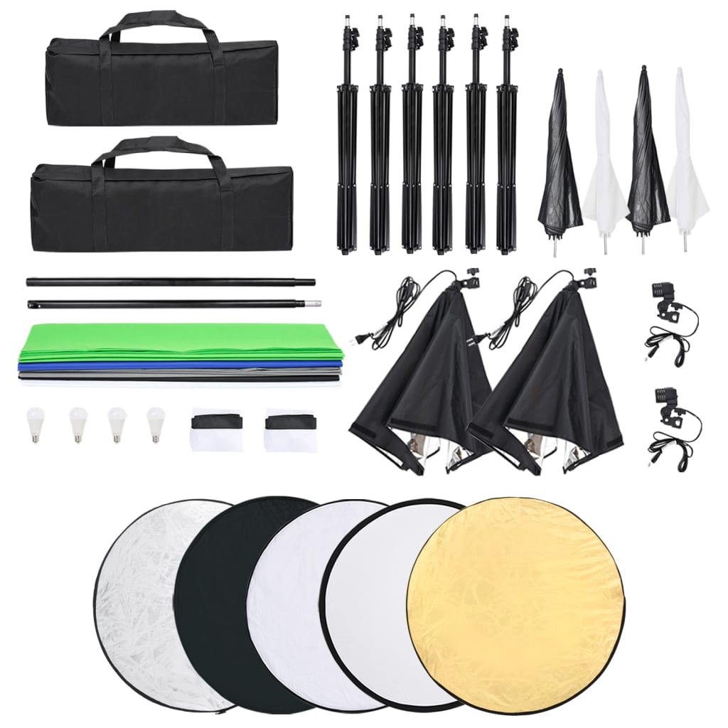 Kit De Studio Photo Avec Éclairage Toile De Fond Et Réflecteur