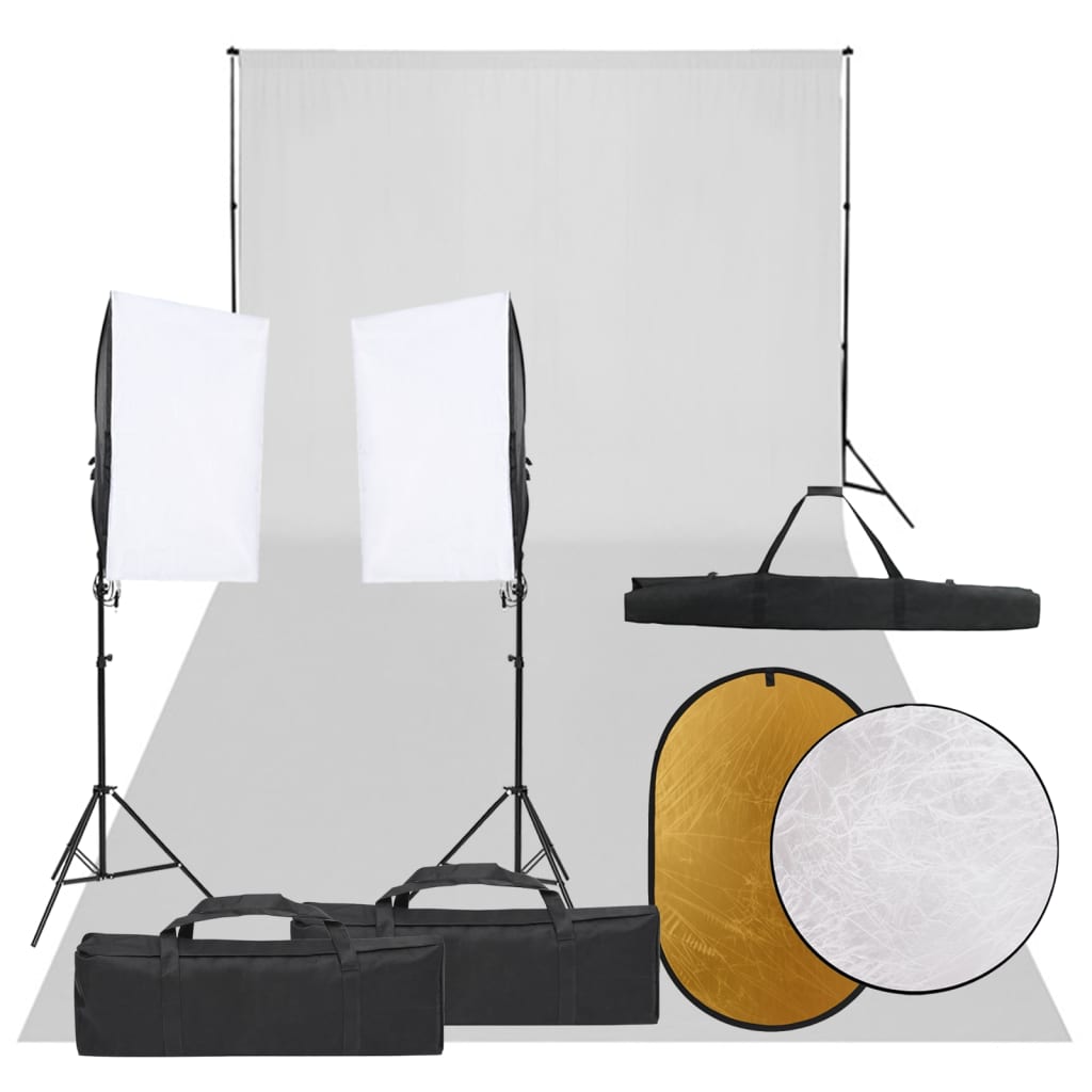 Kit De Studio Photo Avec Éclairage Toile De Fond Et Réflecteur
