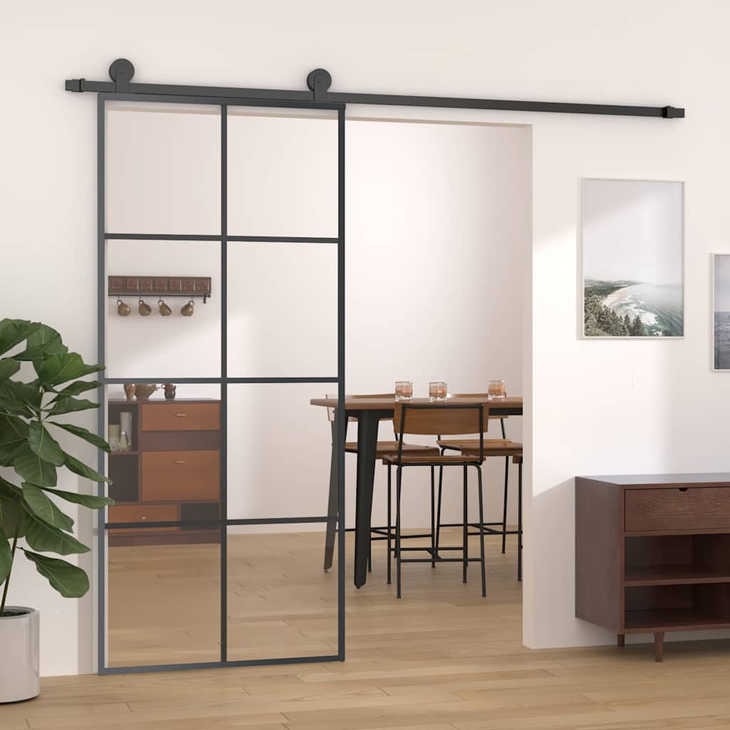 Porte Coulissante Verre Trempé Aluminium Noir