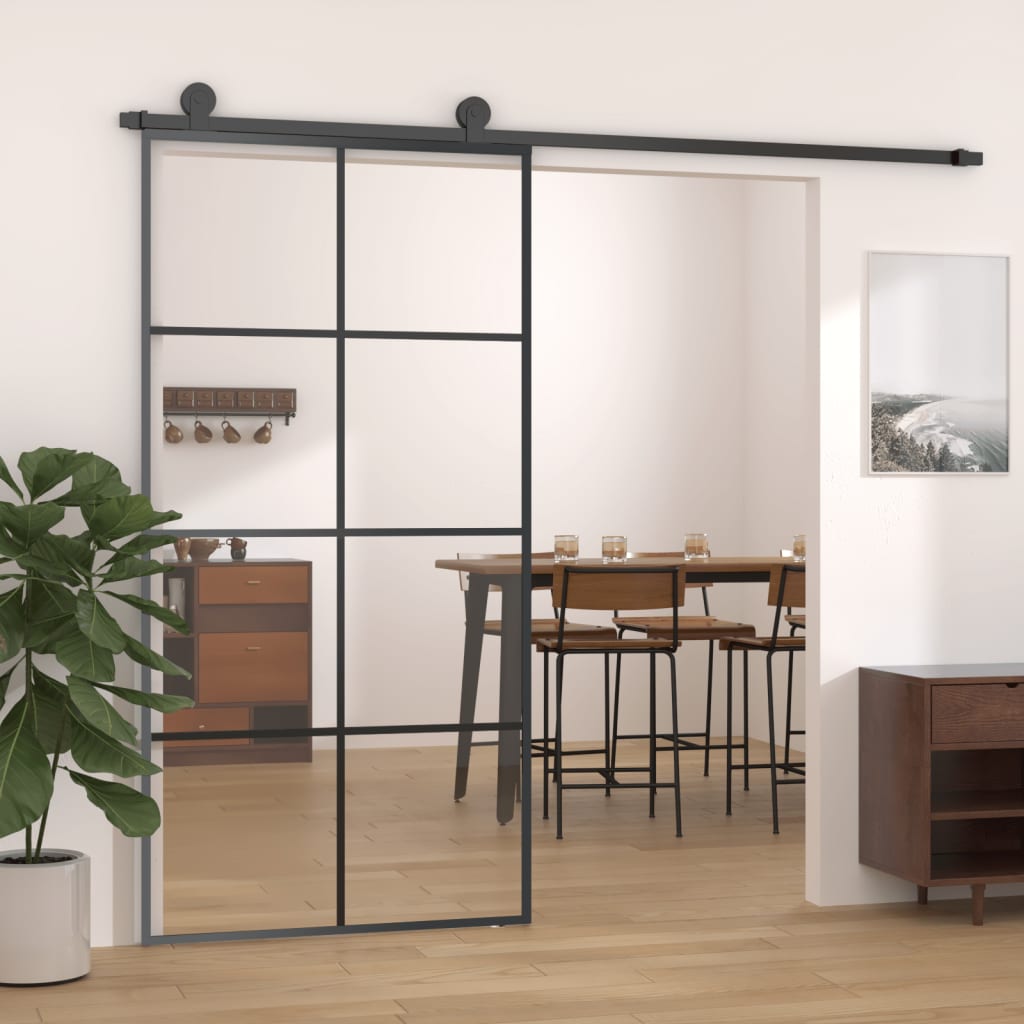 Porte Coulissante Verre Trempé Aluminium Noir