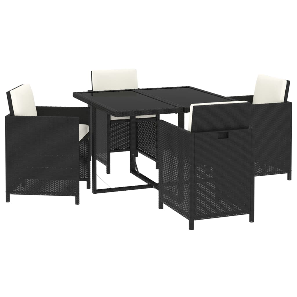 Ensemble À Dîner De Jardin Avec Coussins 5 Pcs Poly Rotin Noir Noir Et Blanc Crème