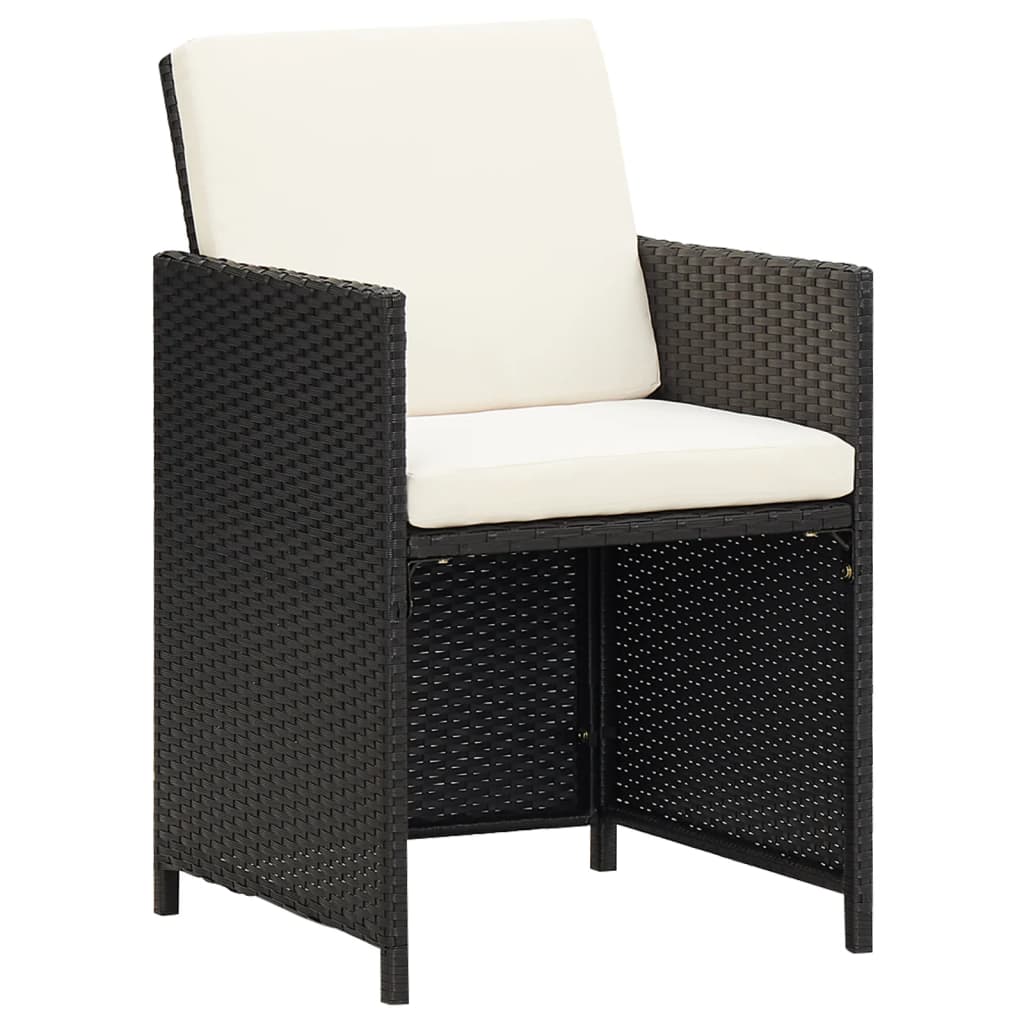 Ensemble À Dîner De Jardin Avec Coussins 5 Pcs Poly Rotin Noir Noir Et Blanc Crème