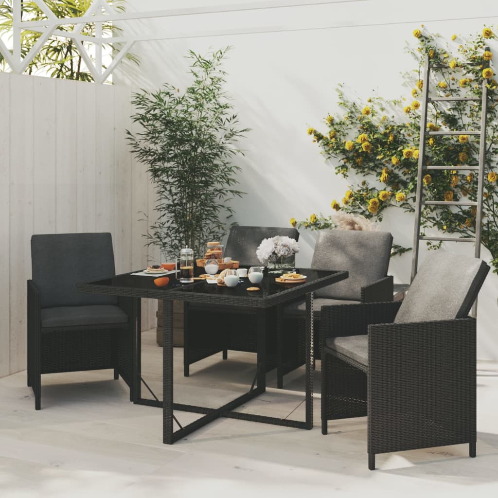 Ensemble À Dîner De Jardin Avec Coussins 5 Pcs Poly Rotin Noir