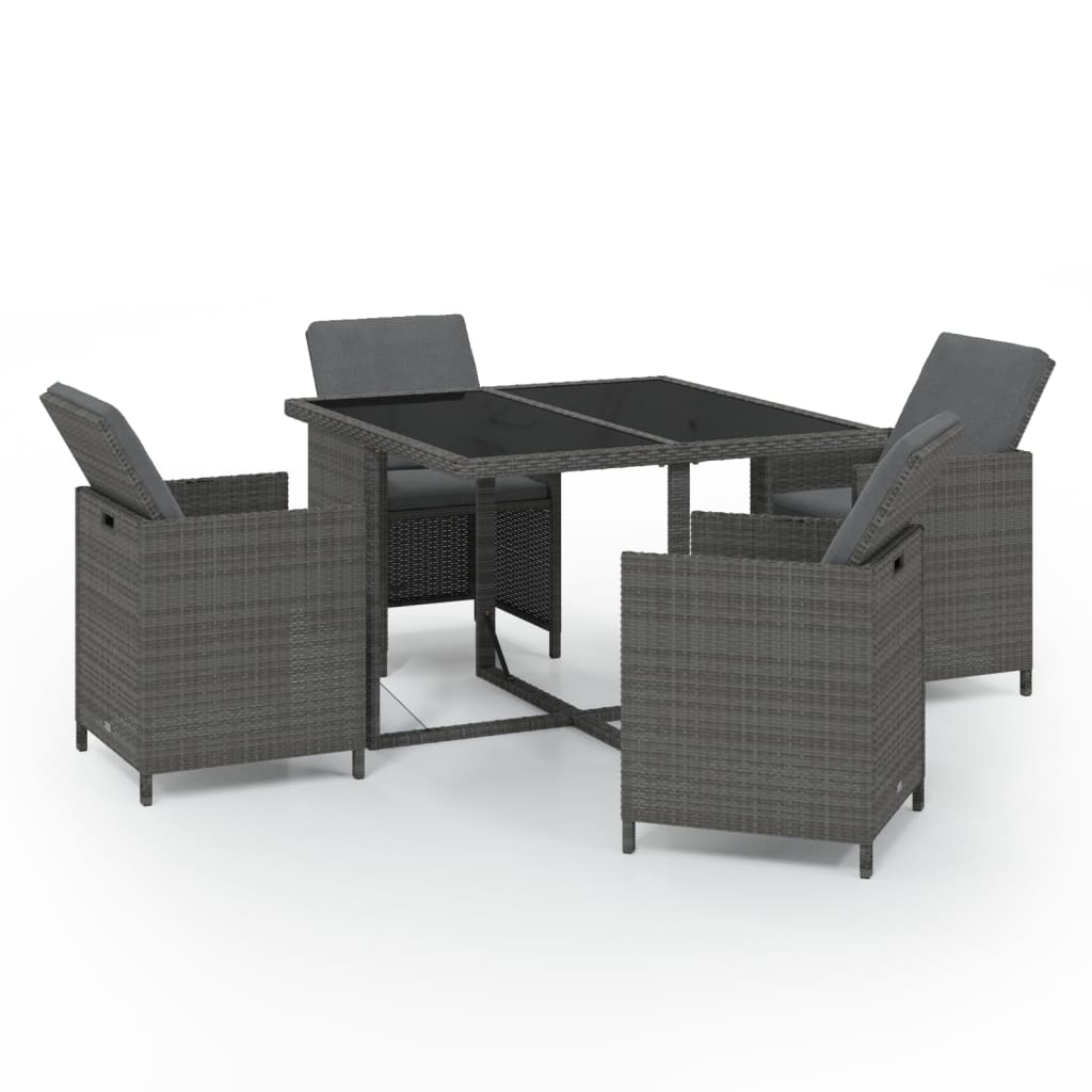Ensemble À Manger De Jardin Coussins 5Pcs Résine Tressée Gris Gris Et Gris Foncé