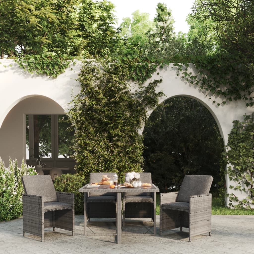 Ensemble À Manger De Jardin Coussins 5Pcs Résine Tressée Gris Gris Et Gris Foncé