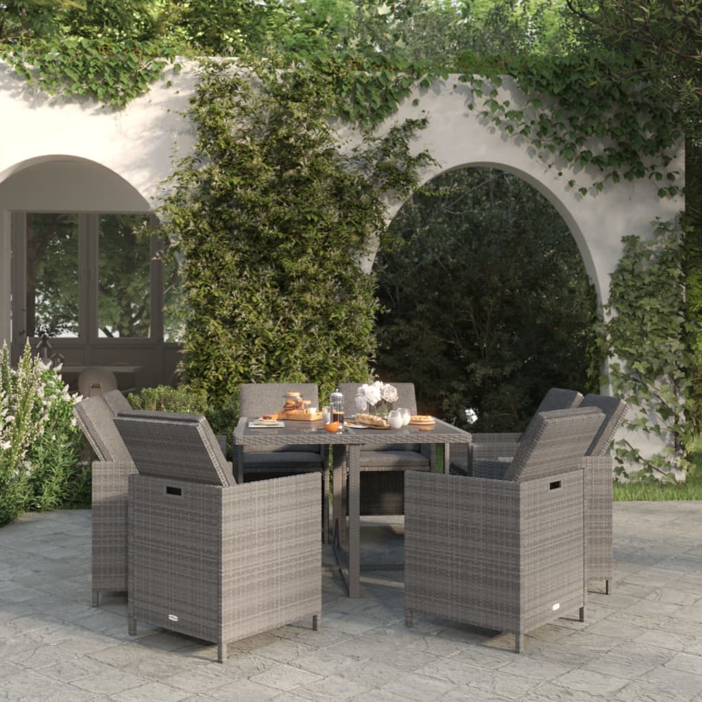 Ensemble À Manger De Jardin Coussins 5Pcs Résine Tressée Gris Gris Et Gris Foncé