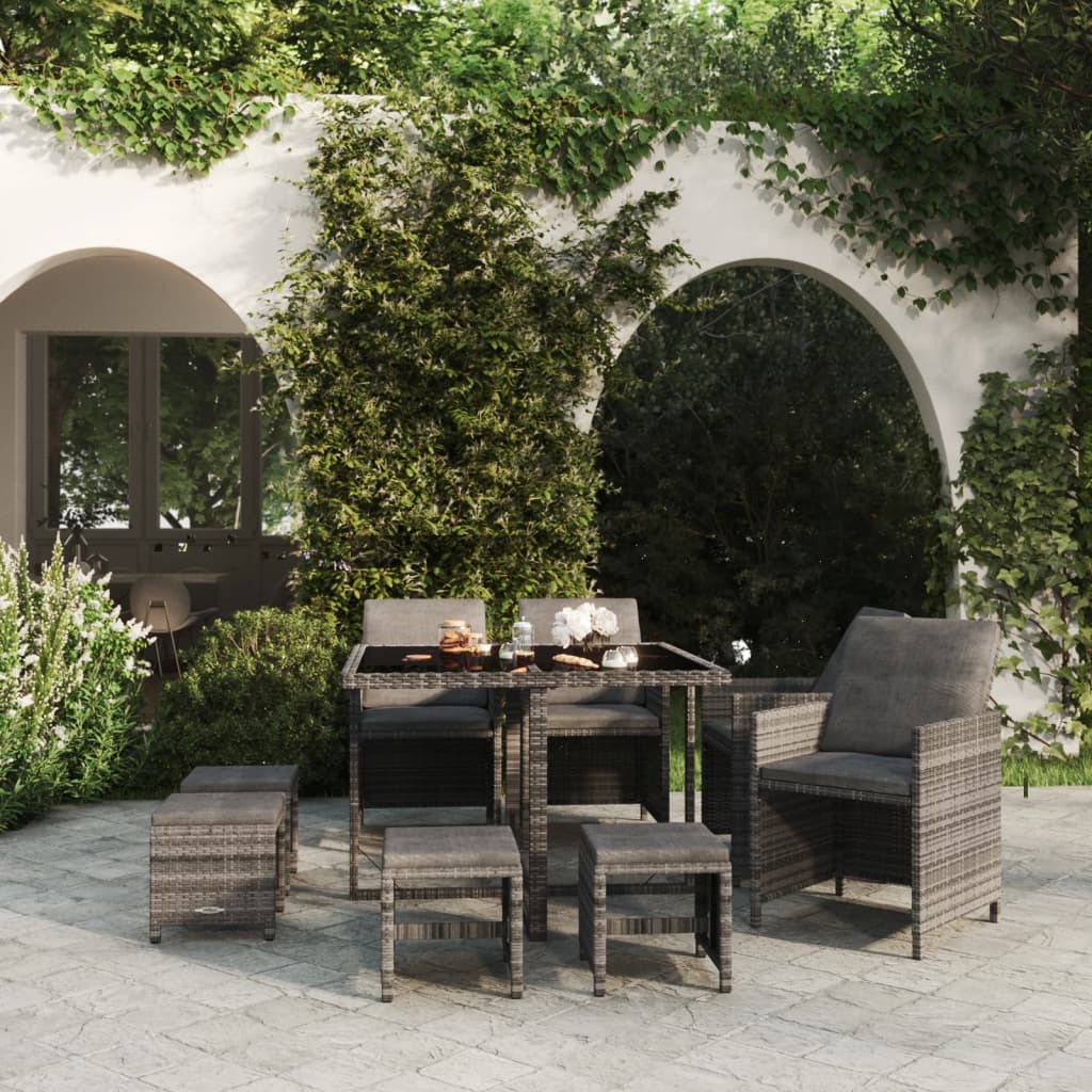 Ensemble À Manger De Jardin Coussins 5Pcs Résine Tressée Gris Gris Et Gris Foncé