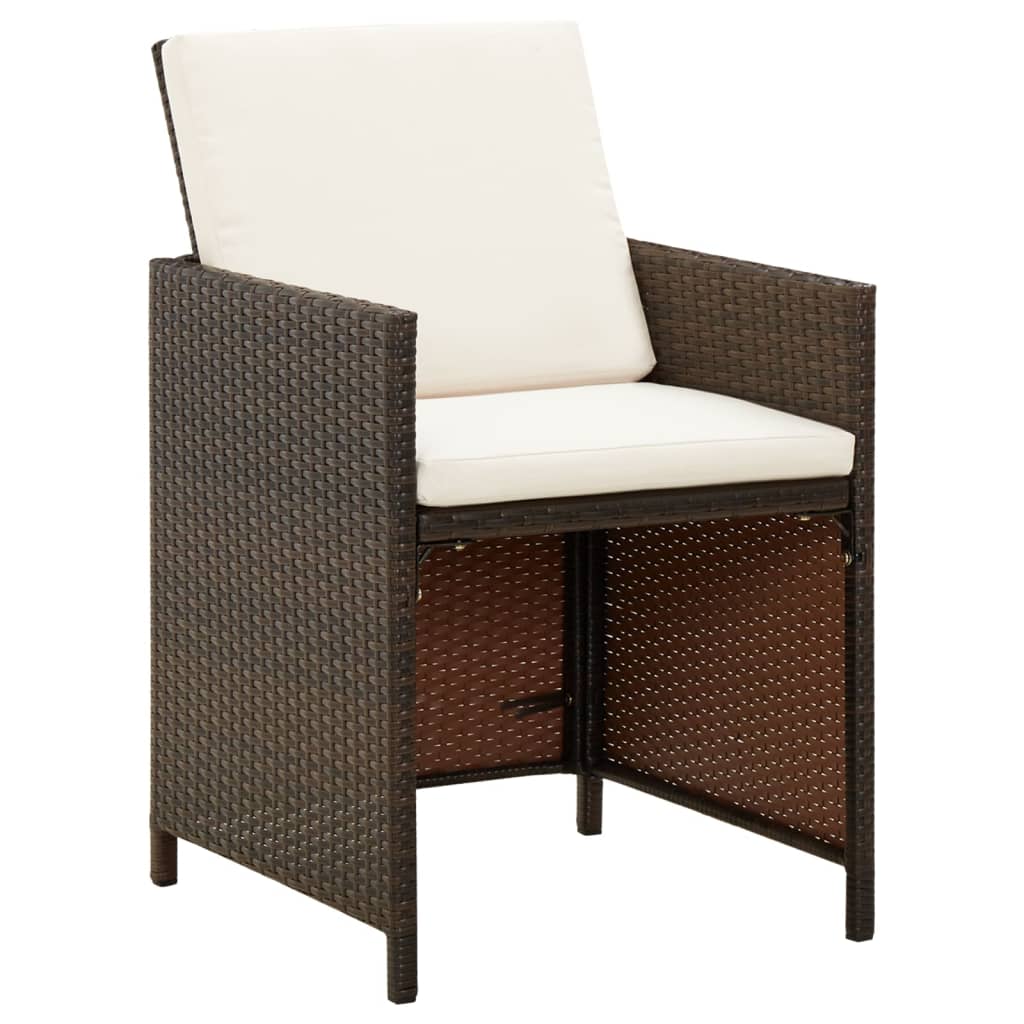 Ensemble À Dîner De Jardin Avec Coussins 5 Pcs Poly Rotin Brun Marron Et Blanc Crème