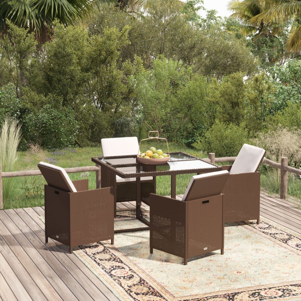 Ensemble À Dîner De Jardin Avec Coussins 5 Pcs Poly Rotin Brun Marron Et Blanc Crème