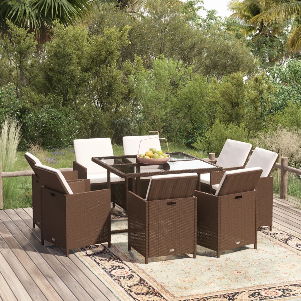Ensemble À Dîner De Jardin Avec Coussins 5 Pcs Poly Rotin Brun Marron Et Blanc Crème