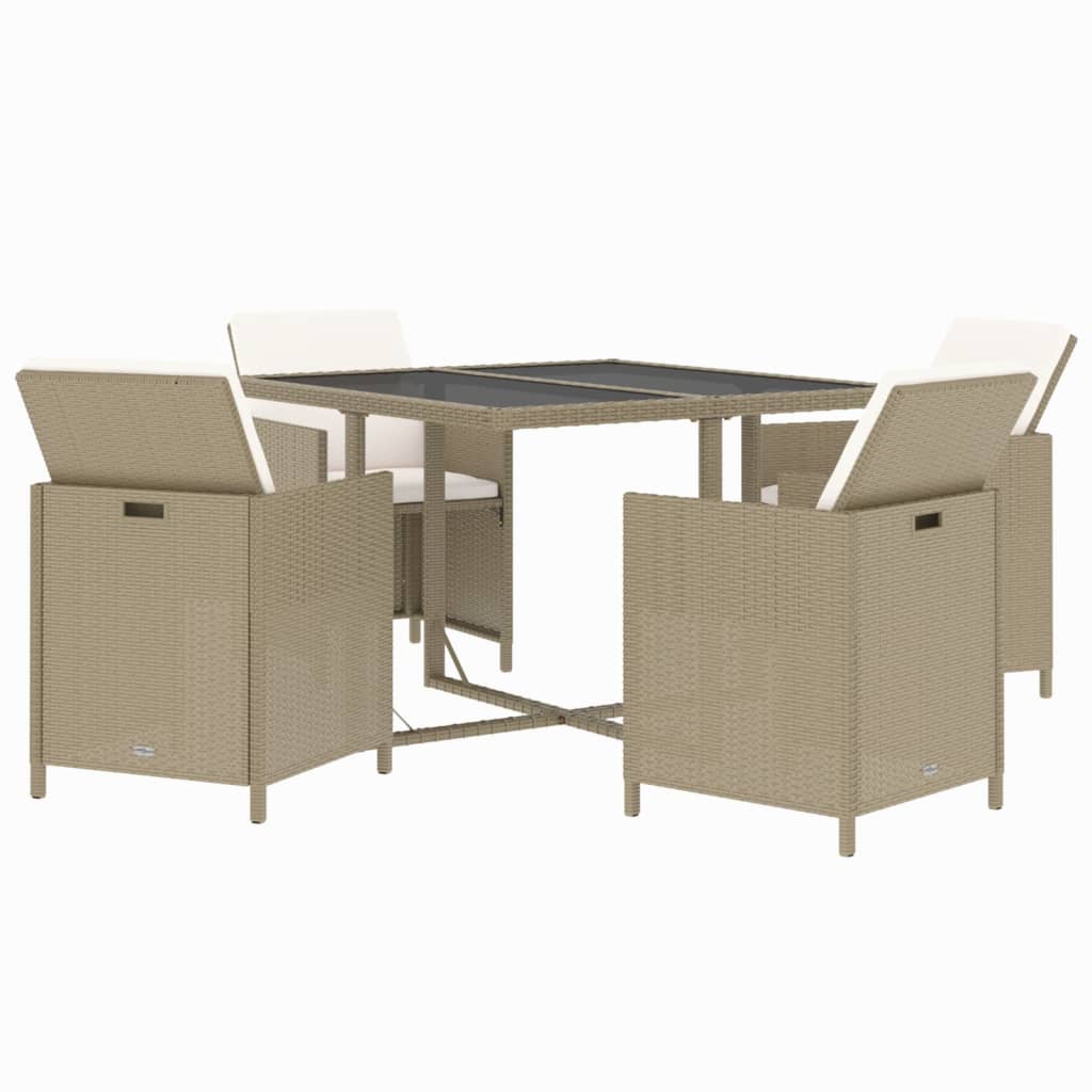 Ensemble À Manger De Jardin Et Coussins 5 Pcs Poly Rotin Beige Beige Et Blanc Crème