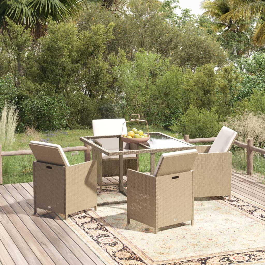 Ensemble À Manger De Jardin Et Coussins 5 Pcs Poly Rotin Beige Beige Et Blanc Crème