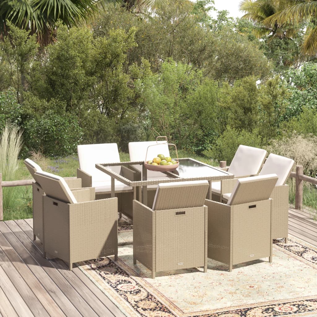 Ensemble À Manger De Jardin Et Coussins 5 Pcs Poly Rotin Beige Beige Et Blanc Crème