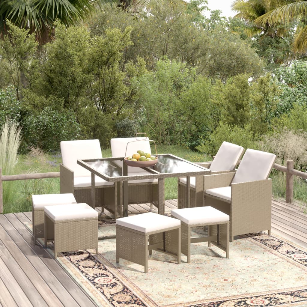 Ensemble À Manger De Jardin Et Coussins 5 Pcs Poly Rotin Beige Beige Et Blanc Crème