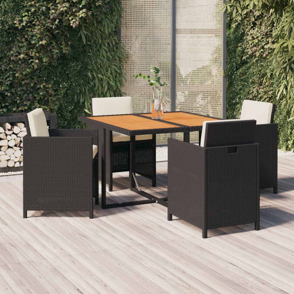 Ensemble À Dîner De Jardin Avec Coussins 5 Pcs Poly Rotin Noir Noir Et Blanc Crème