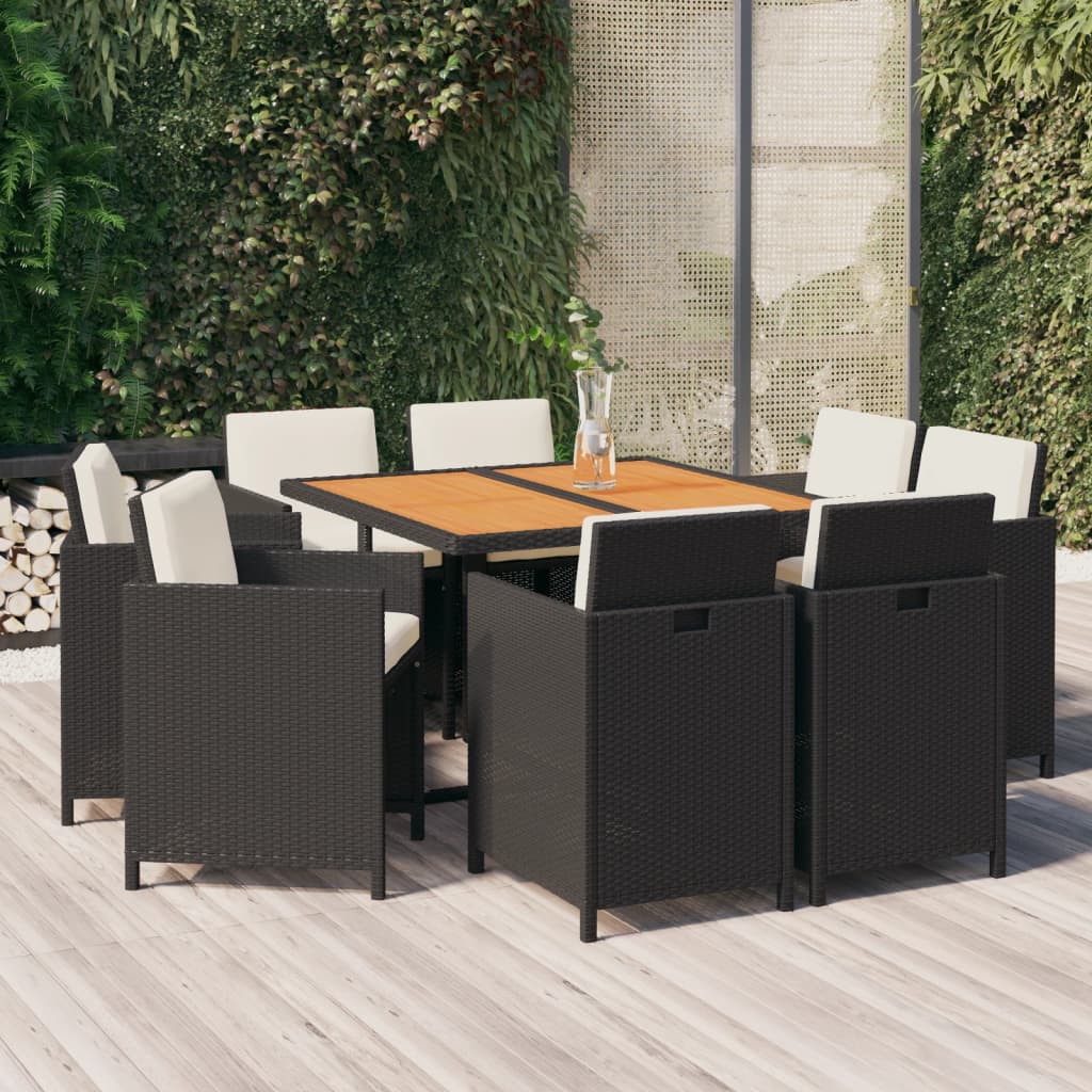 Ensemble À Dîner De Jardin Avec Coussins 5 Pcs Poly Rotin Noir Noir Et Blanc Crème
