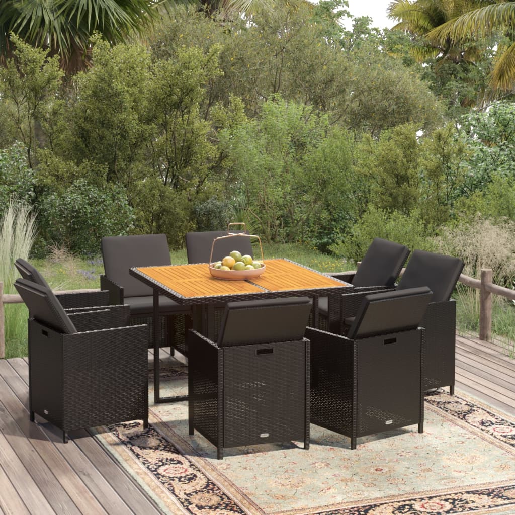 Ensemble À Dîner De Jardin Avec Coussins 5 Pcs Poly Rotin Noir