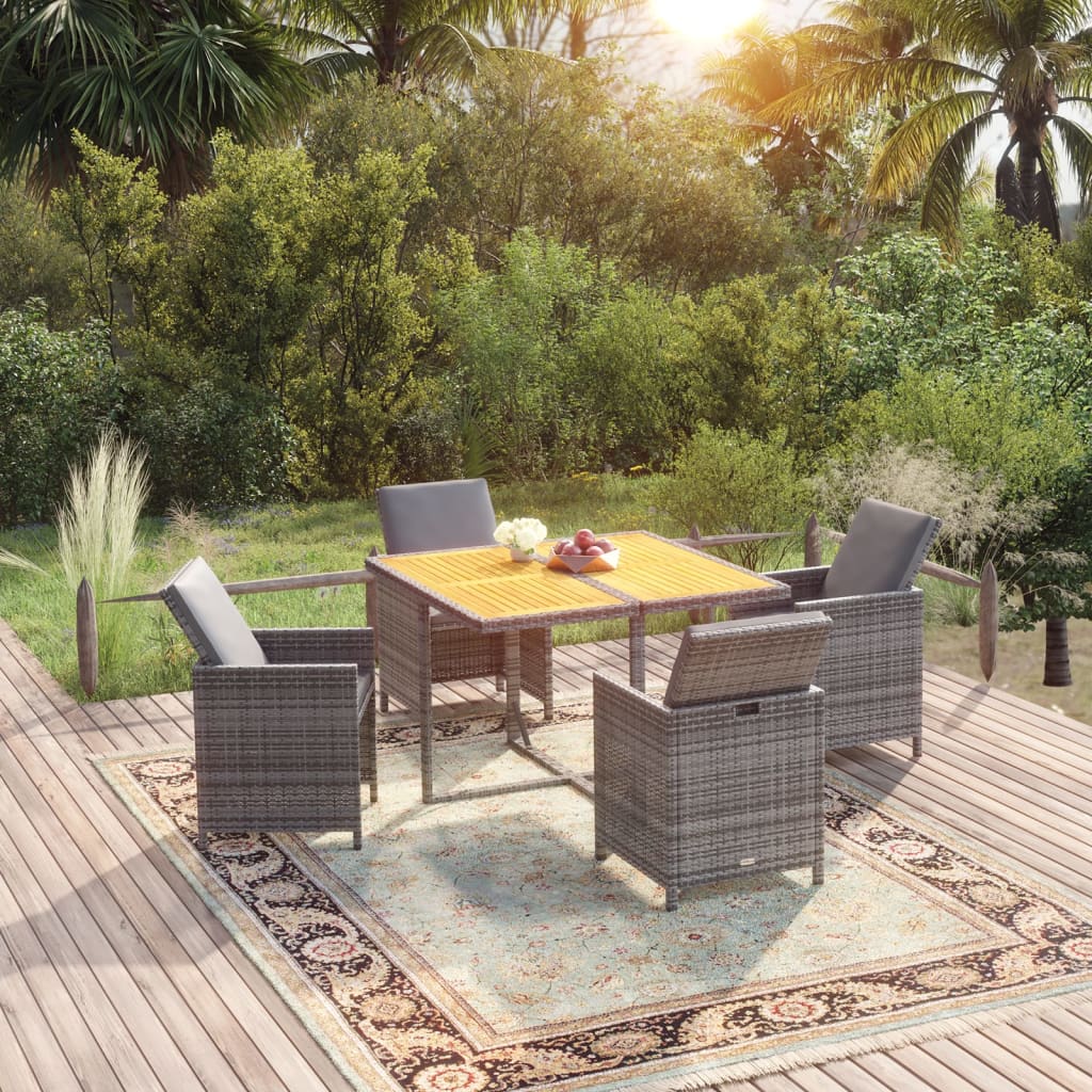 Ensemble À Manger De Jardin Coussins 5Pcs Résine Tressée Gris Gris Et Gris Foncé