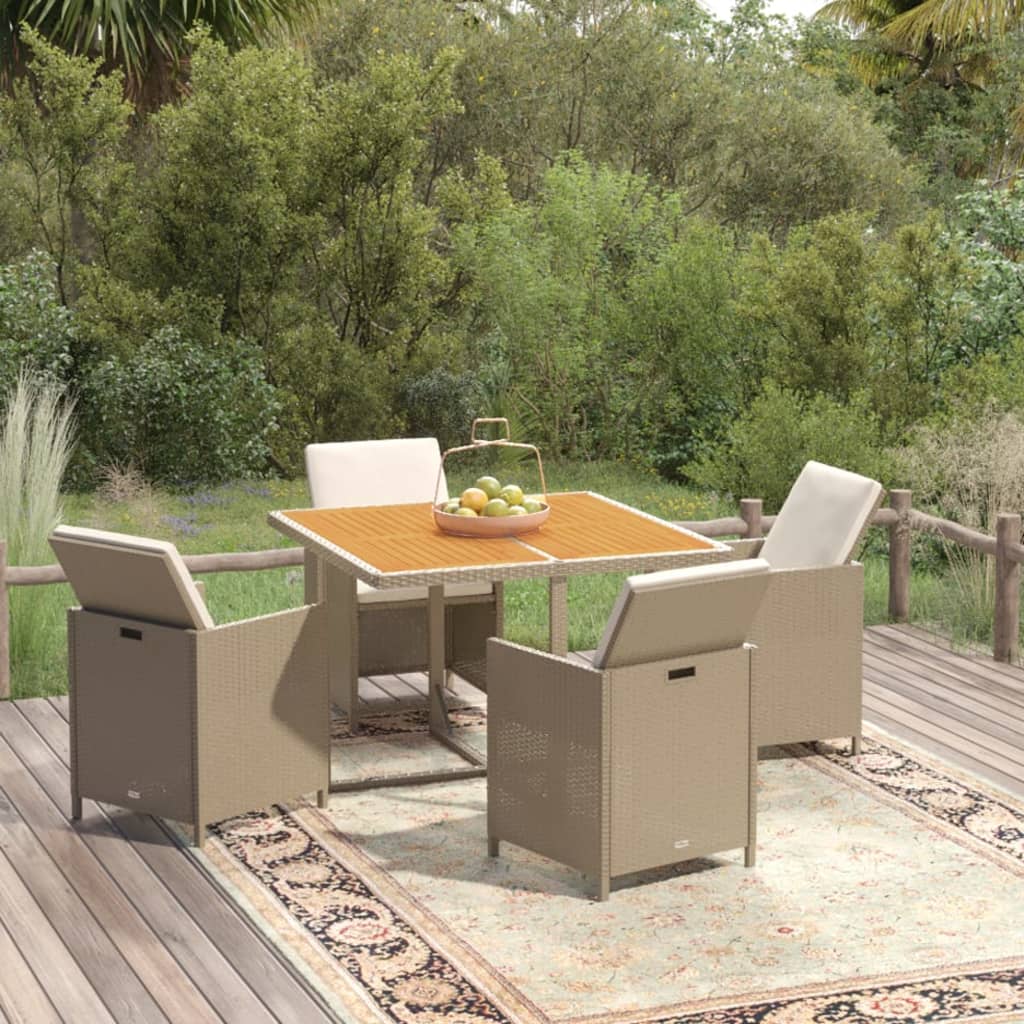 Ensemble À Manger De Jardin Et Coussins 5 Pcs Poly Rotin Beige Beige Et Blanc Crème