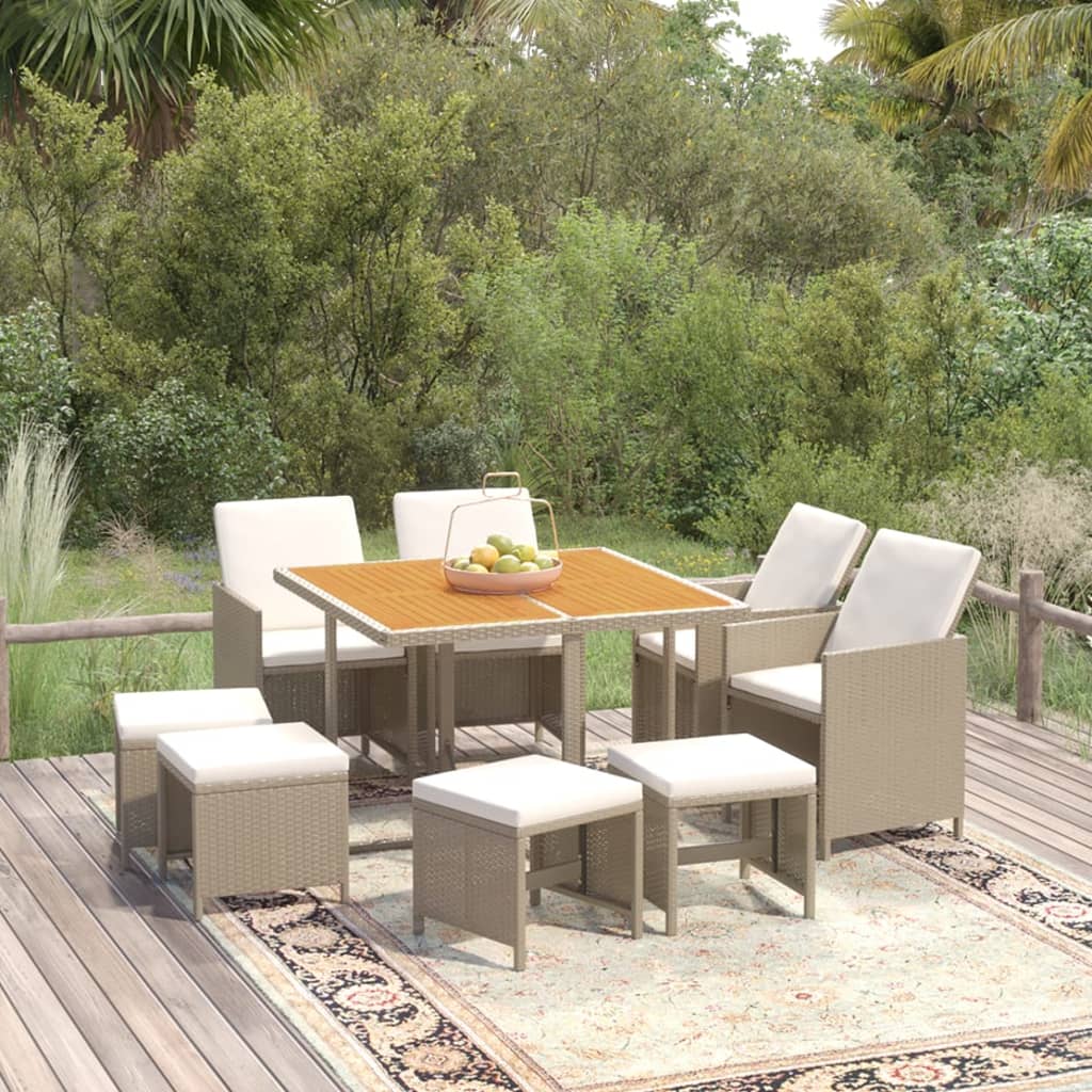 Ensemble À Manger De Jardin Et Coussins 5 Pcs Poly Rotin Beige Beige Et Blanc Crème