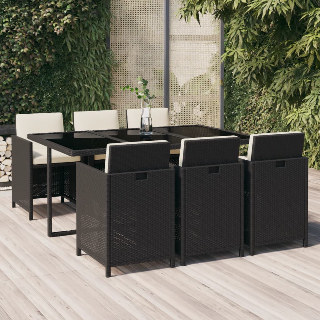 Ensemble À Dîner De Jardin Avec Coussins 5 Pcs Poly Rotin Noir Noir Et Blanc Crème