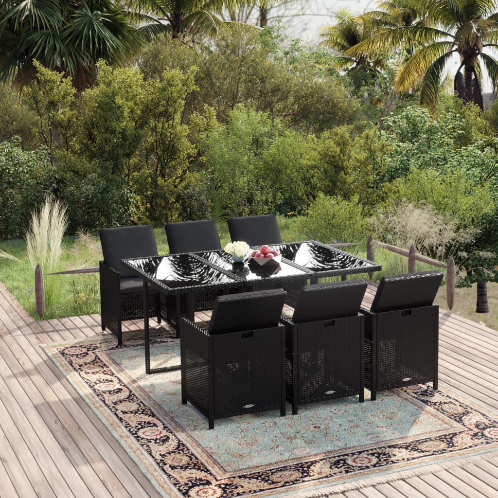 Ensemble À Dîner De Jardin Avec Coussins 5 Pcs Poly Rotin Noir