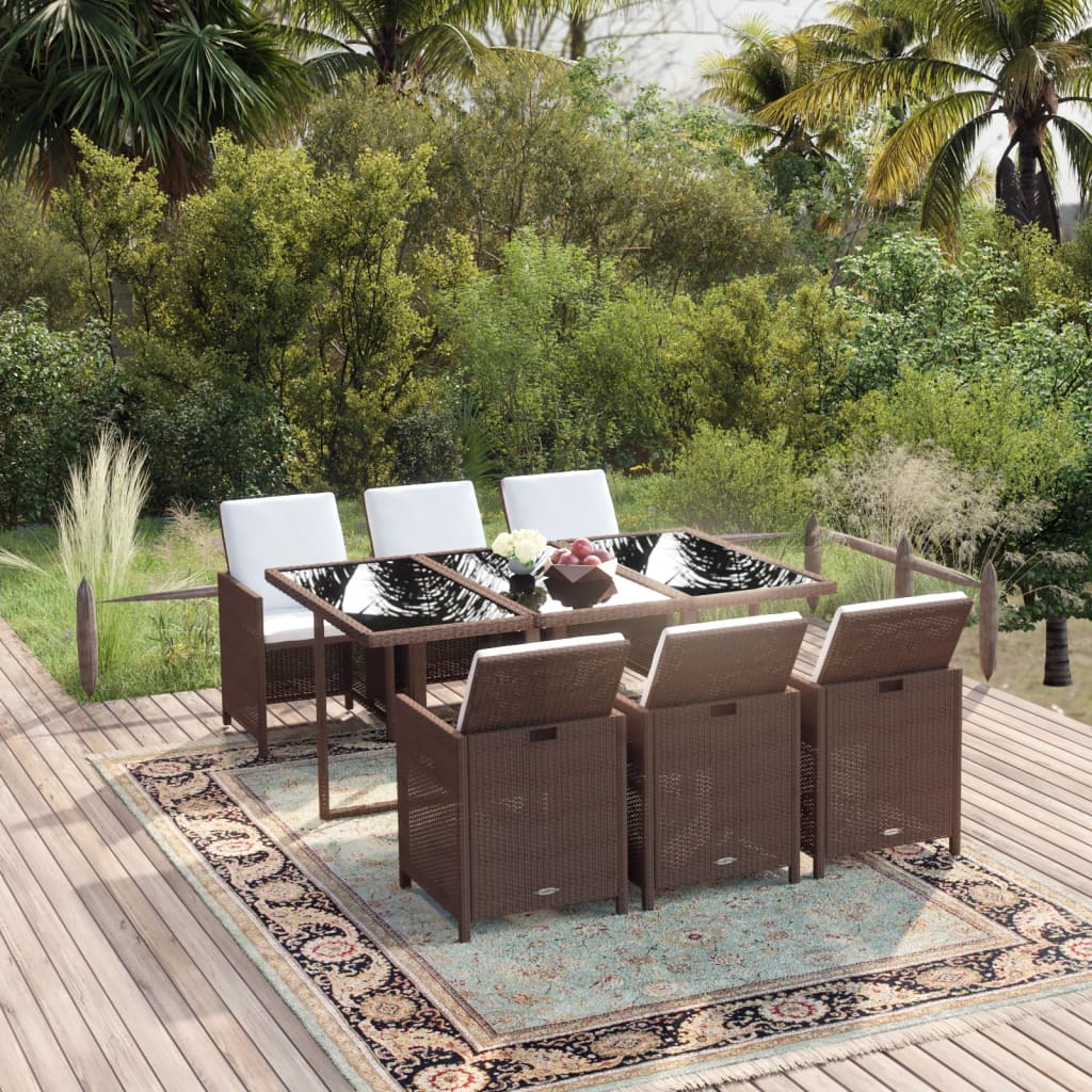 Ensemble À Dîner De Jardin Avec Coussins 5 Pcs Poly Rotin Brun Marron Et Blanc Crème