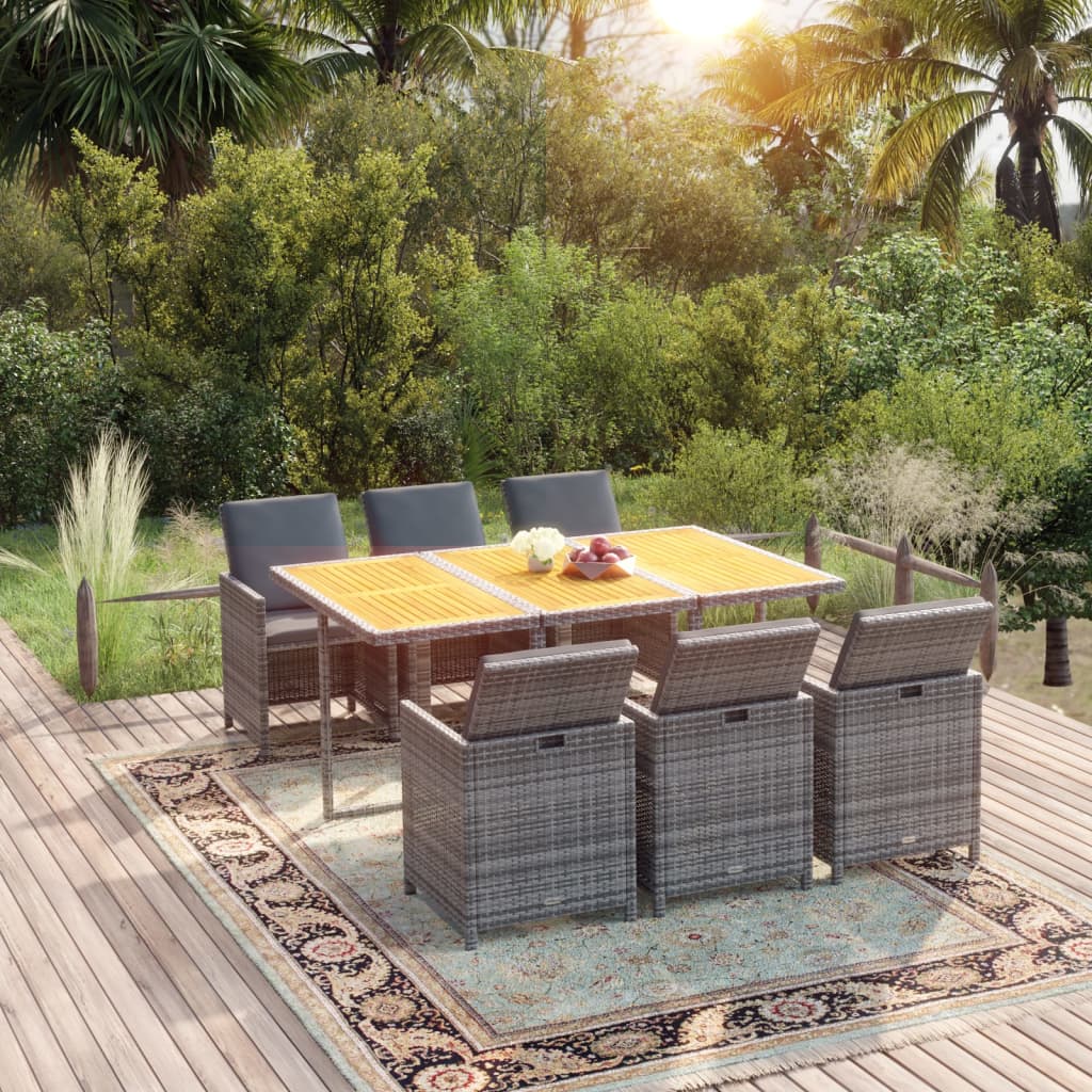 Ensemble À Manger De Jardin Coussins 5Pcs Résine Tressée Gris Gris Et Gris Foncé