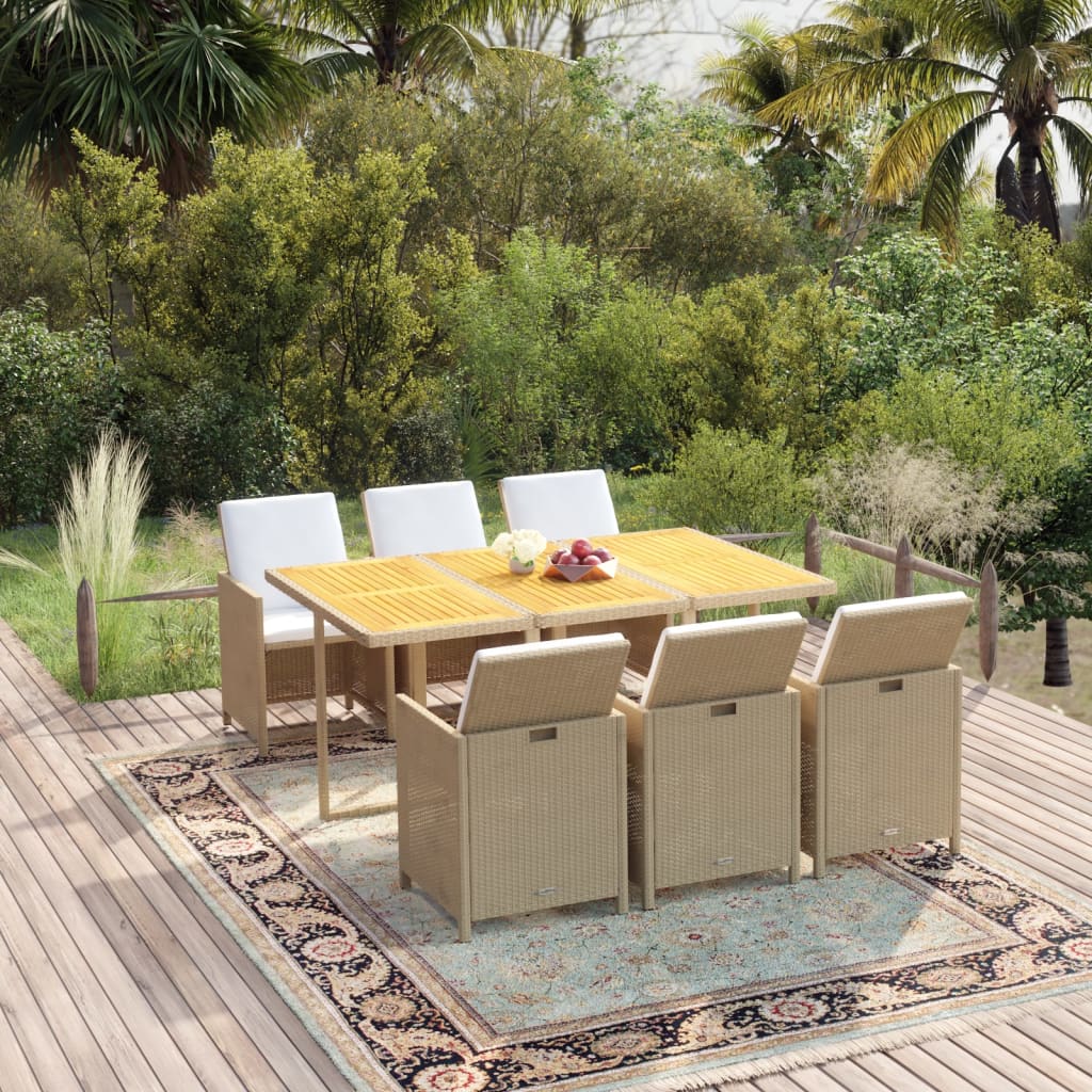 Ensemble À Manger De Jardin Et Coussins 5 Pcs Poly Rotin Beige Beige Et Blanc Crème