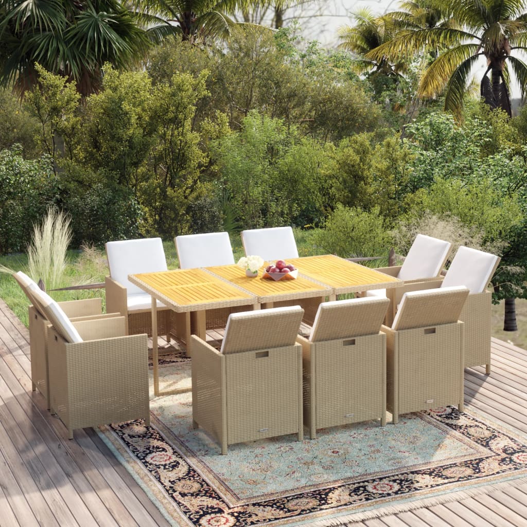 Ensemble À Manger De Jardin Et Coussins 5 Pcs Poly Rotin Beige Beige Et Blanc Crème