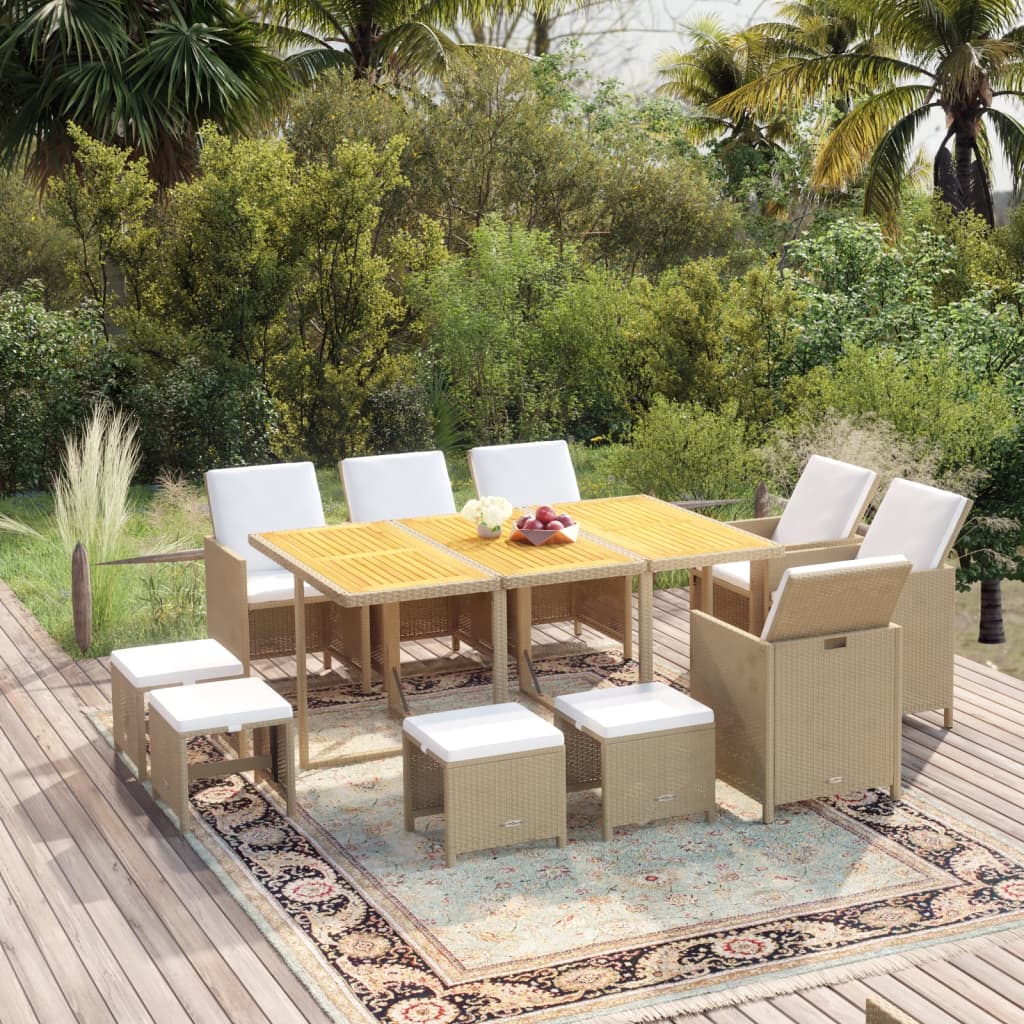 Ensemble À Manger De Jardin Et Coussins 5 Pcs Poly Rotin Beige Beige Et Blanc Crème