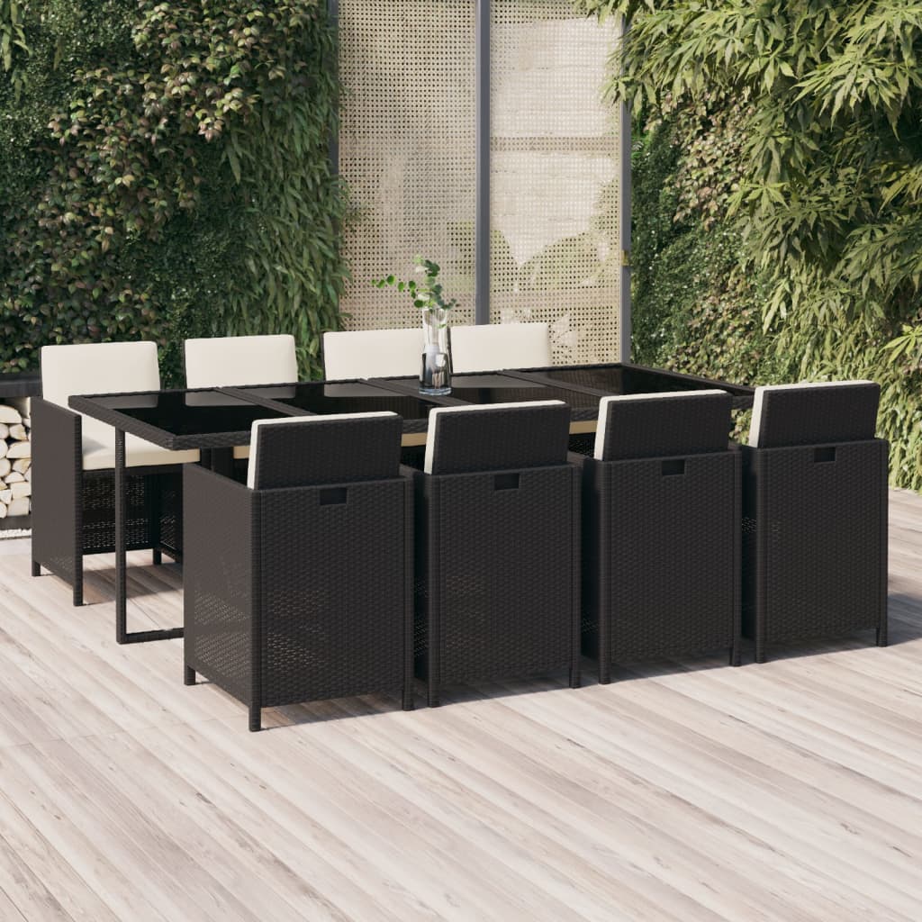 Ensemble À Dîner De Jardin Avec Coussins 5 Pcs Poly Rotin Noir Noir Et Blanc Crème