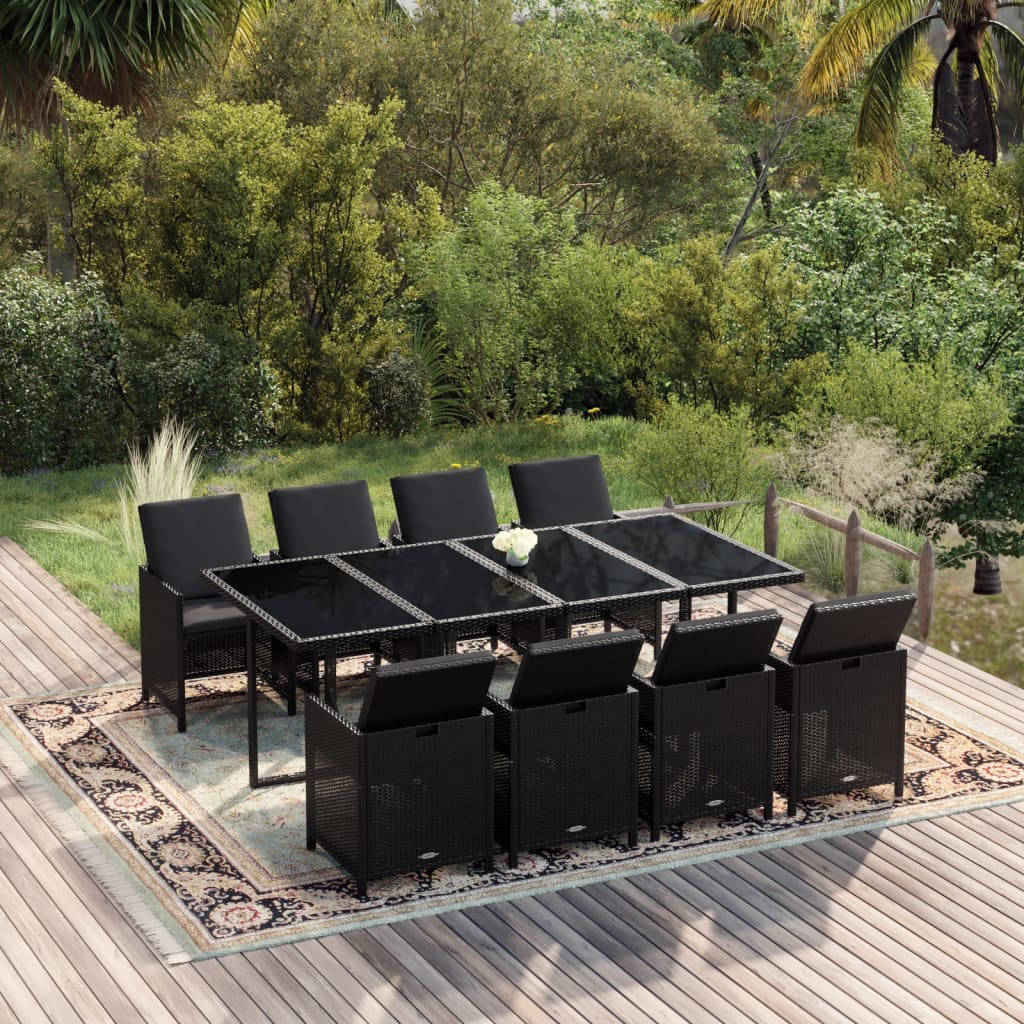 Ensemble À Dîner De Jardin Avec Coussins 5 Pcs Poly Rotin Noir
