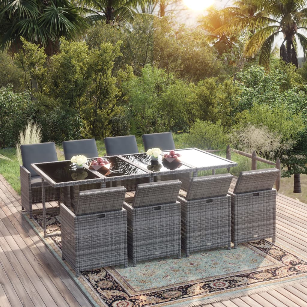 Ensemble À Manger De Jardin Coussins 5Pcs Résine Tressée Gris Gris Et Gris Foncé