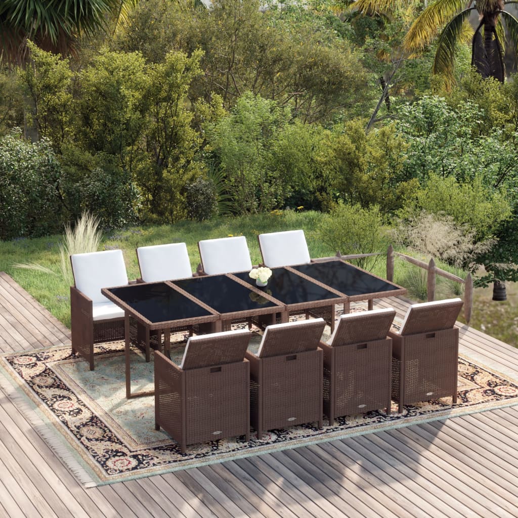 Ensemble À Dîner De Jardin Avec Coussins 5 Pcs Poly Rotin Brun Marron Et Blanc Crème