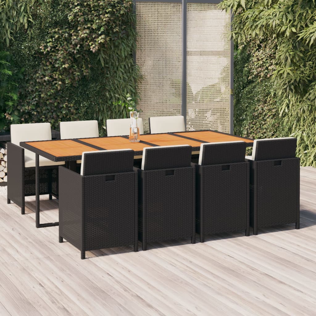 Ensemble À Dîner De Jardin Avec Coussins 5 Pcs Poly Rotin Noir Noir Et Blanc Crème