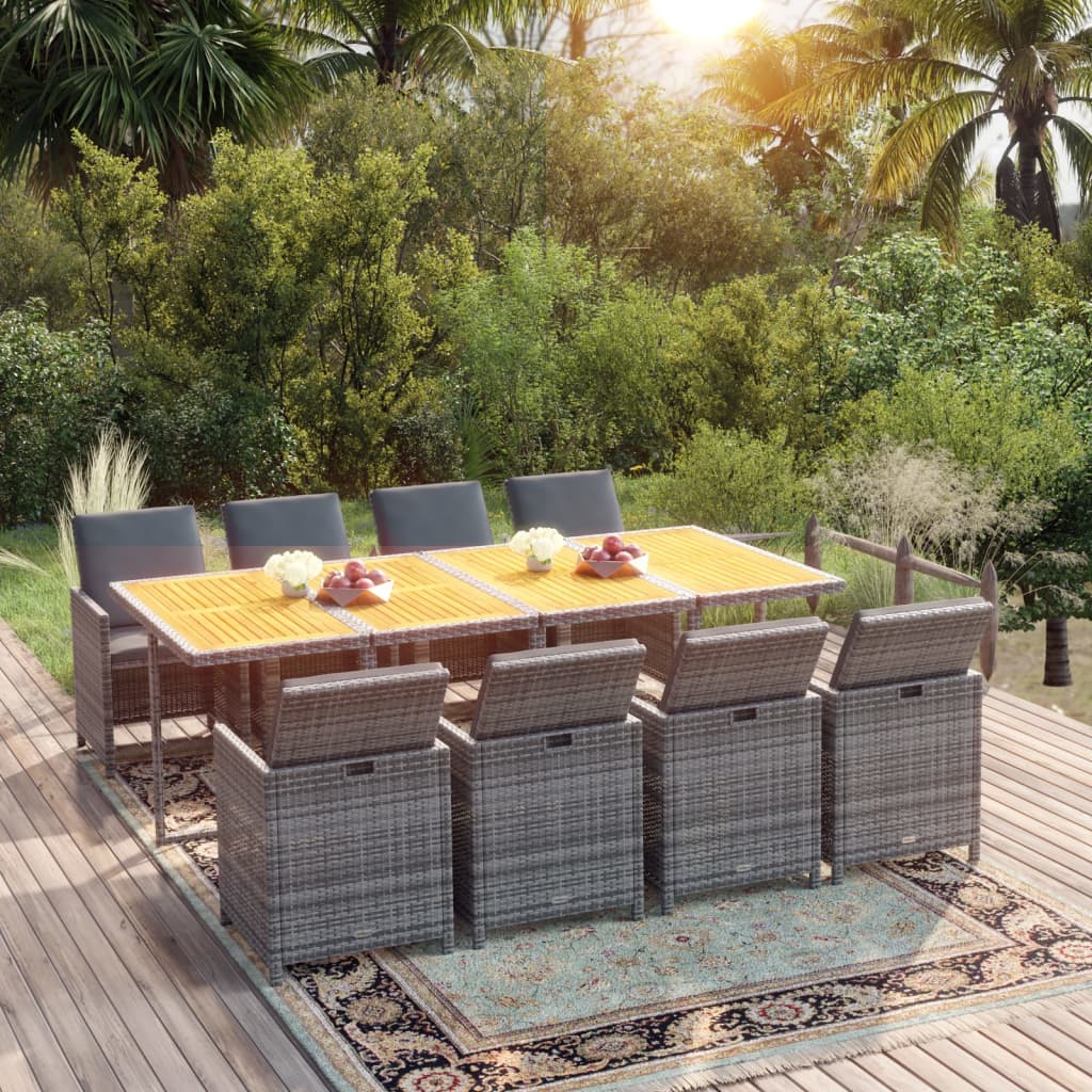 Ensemble À Manger De Jardin Coussins 5Pcs Résine Tressée Gris Gris Et Gris Foncé