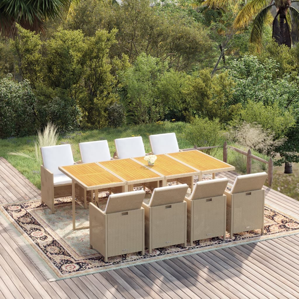 Ensemble À Manger De Jardin Et Coussins 5 Pcs Poly Rotin Beige Beige Et Blanc Crème