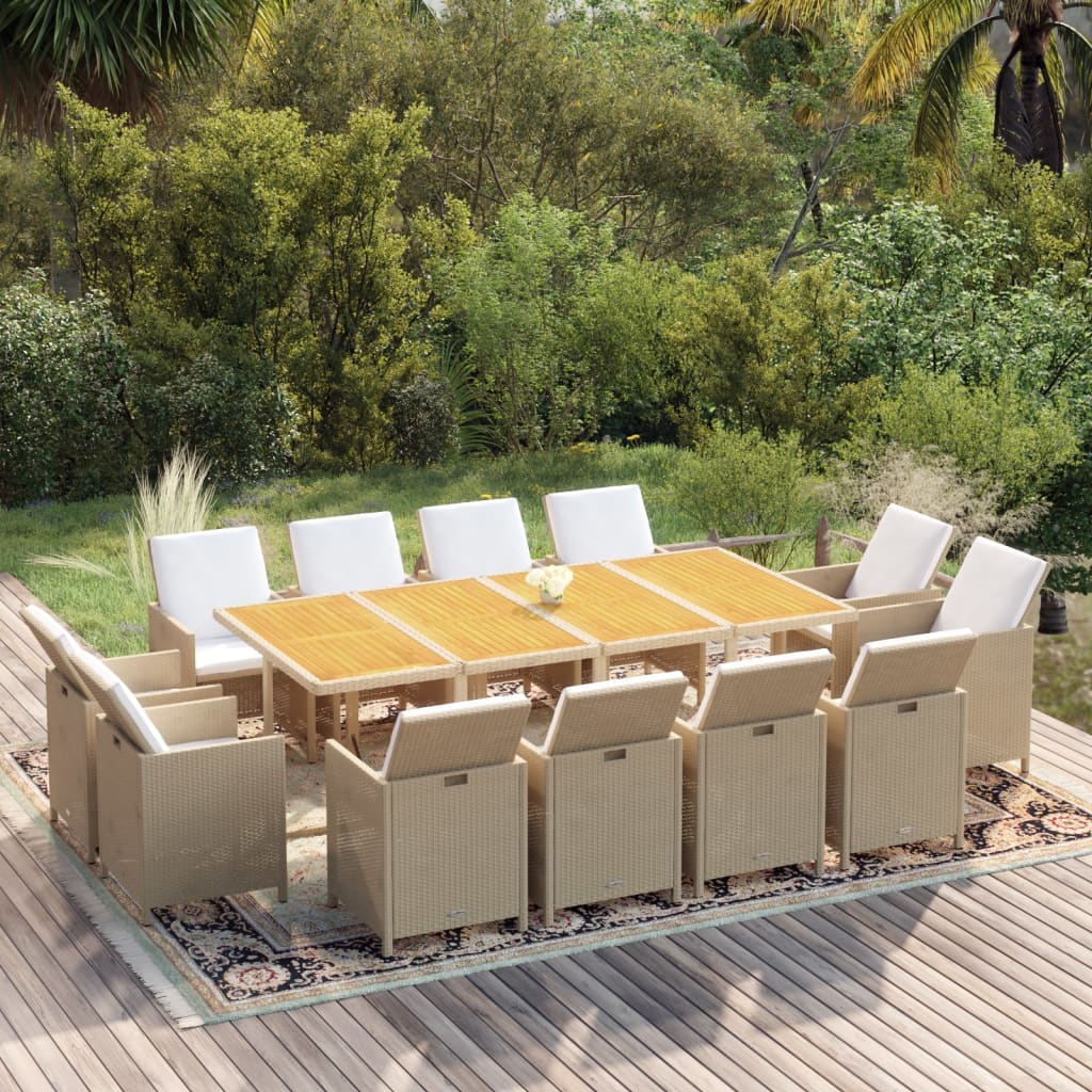 Ensemble À Manger De Jardin Et Coussins 5 Pcs Poly Rotin Beige Beige Et Blanc Crème
