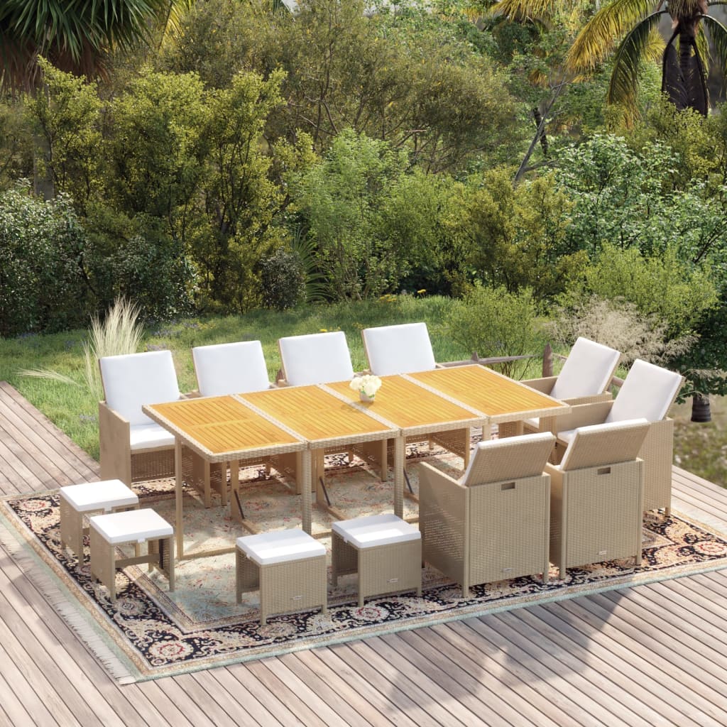 Ensemble À Manger De Jardin Et Coussins 5 Pcs Poly Rotin Beige Beige Et Blanc Crème